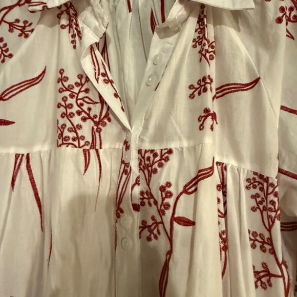 Beulah Style White and Red Cotton Dress Size L - Picture 3 of 6
